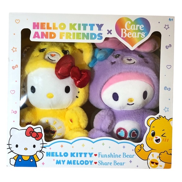 Hello Kitty x Care Bears My Melody Funshine Bear & Share Bear Plushies 2pk - Picture 1 of 4